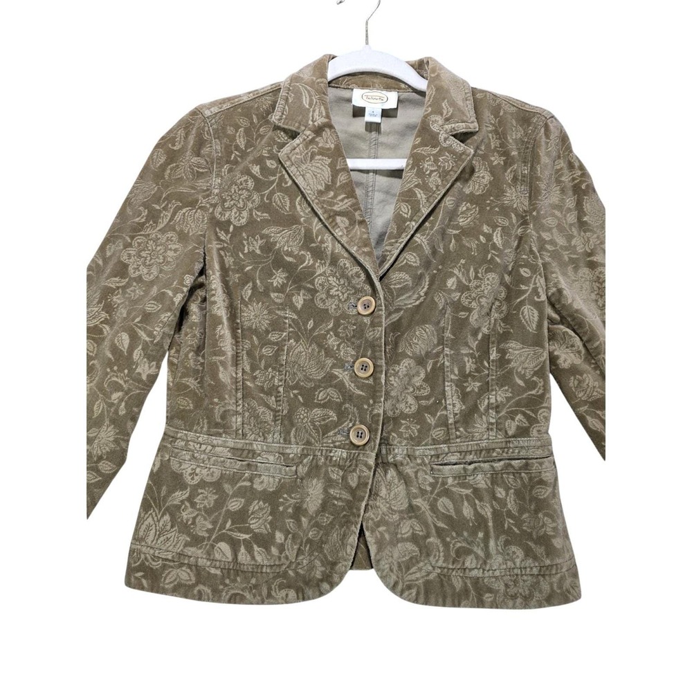 Vintage Talbots Velveteen Blazer Brown Floral Embossed 3 Button Classic Office 4